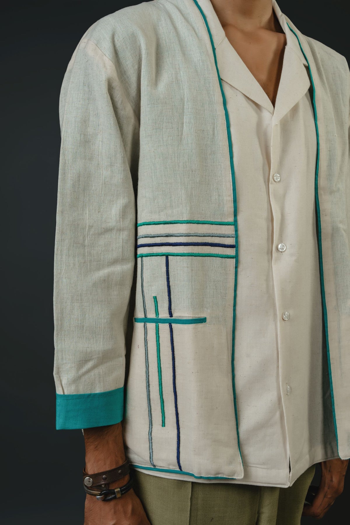 Unisex Cream & Teal Jacket