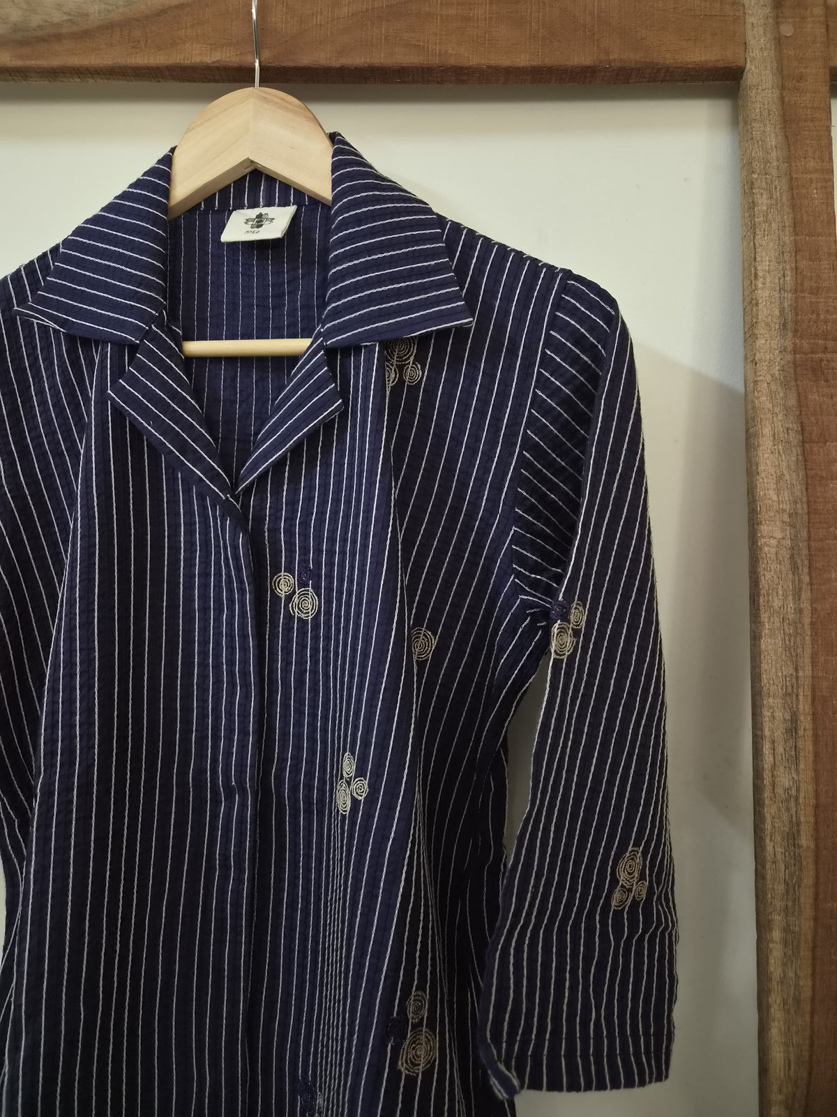 Blue Embroidered Women's Long Shirt