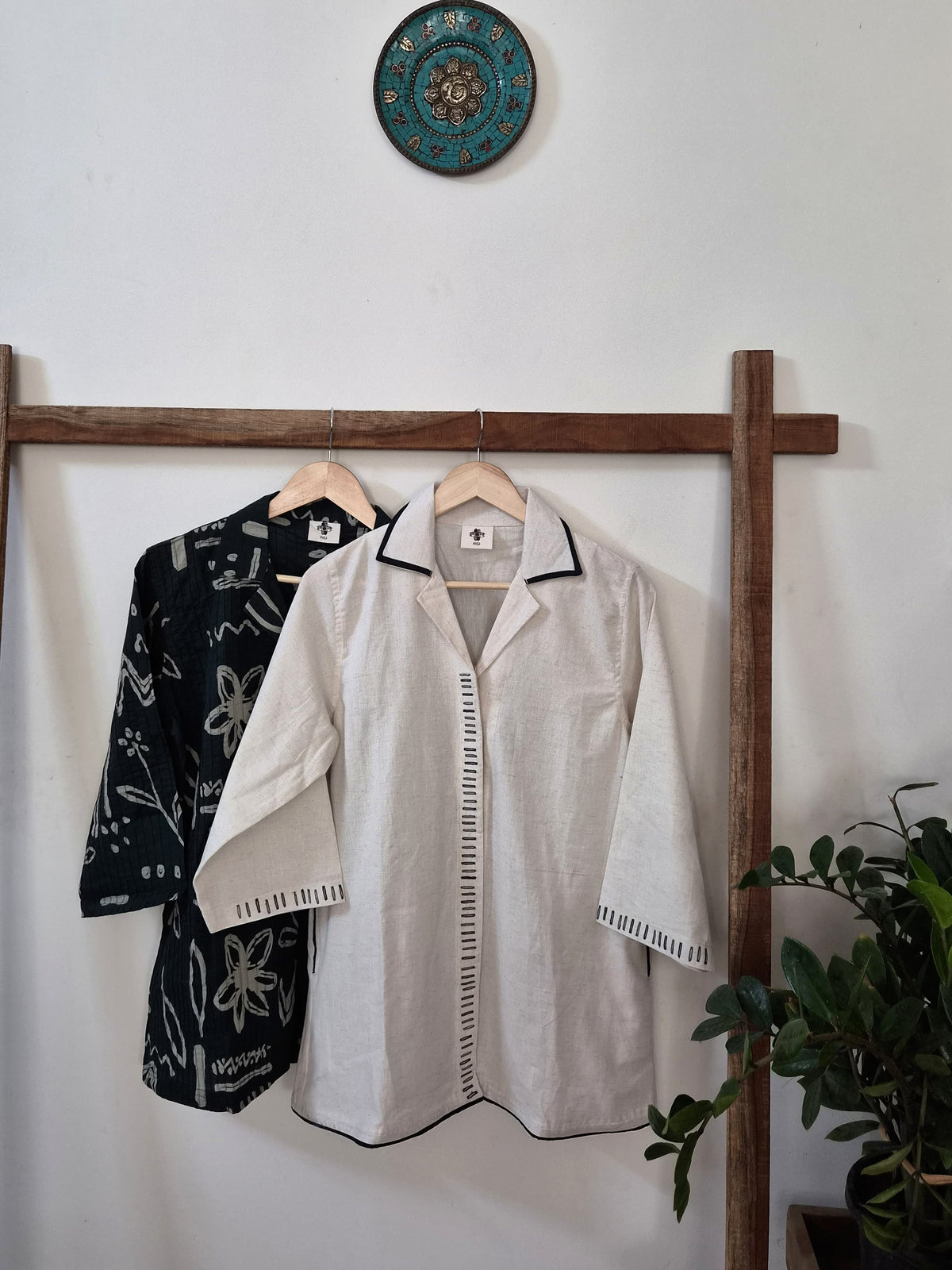 Green Button-hole stitch Women's Long Shirt