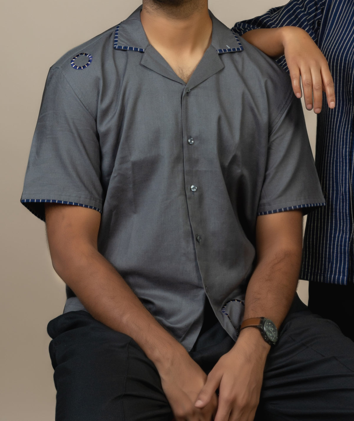 Men's Grey Embroidered Shirt