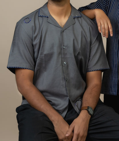 Men's Grey Embroidered Shirt