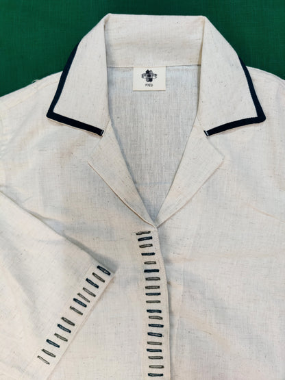 Green Button-hole stitch Women's Long Shirt