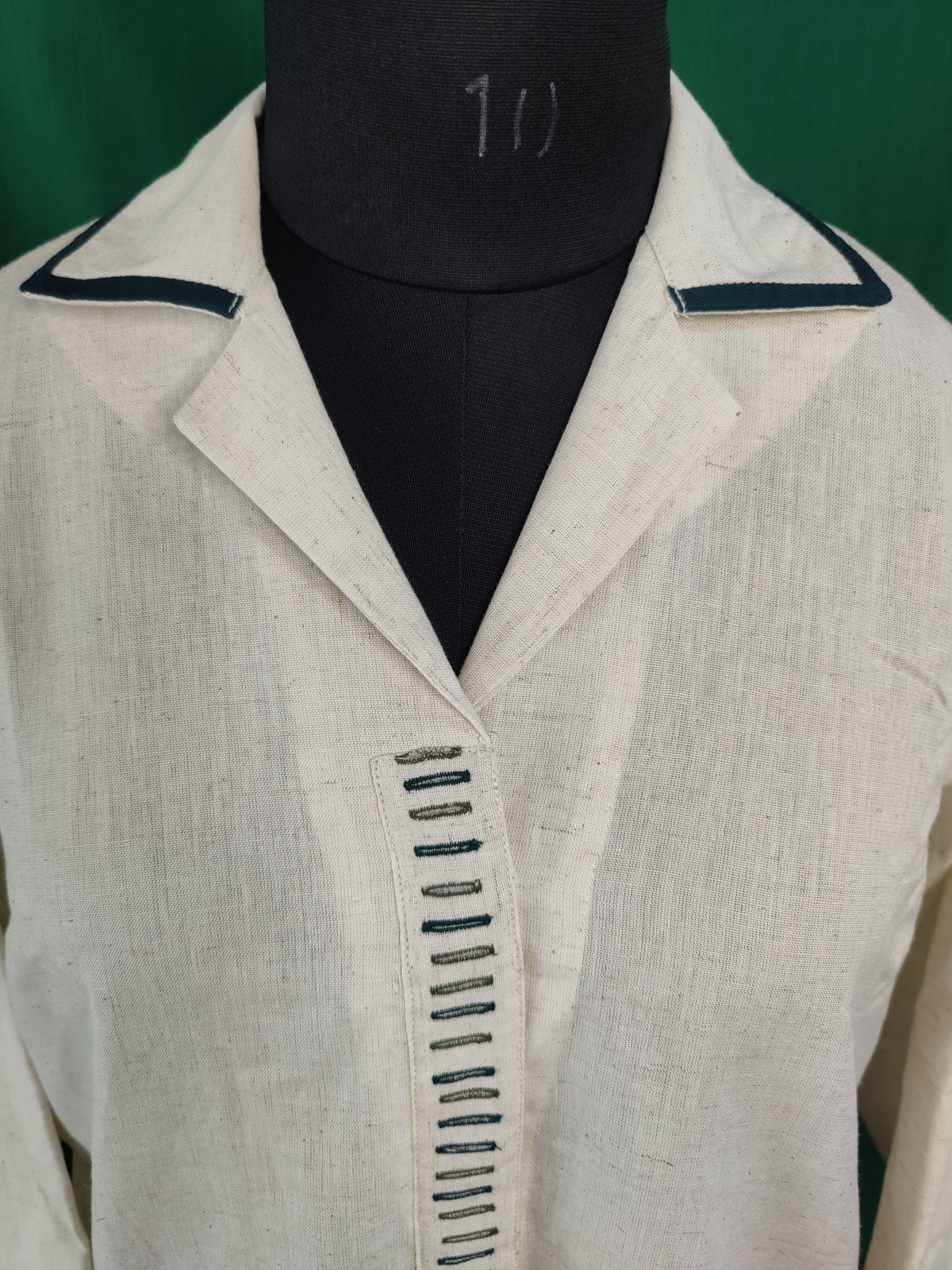 Green Button-hole stitch Women's Long Shirt