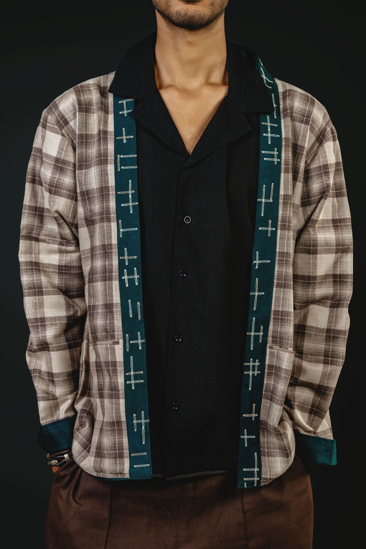 Unisex Green and Brown Checks Jacket