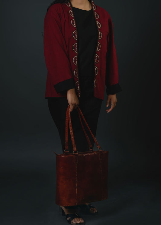 Unisex Maroon Embroidered Jacket
