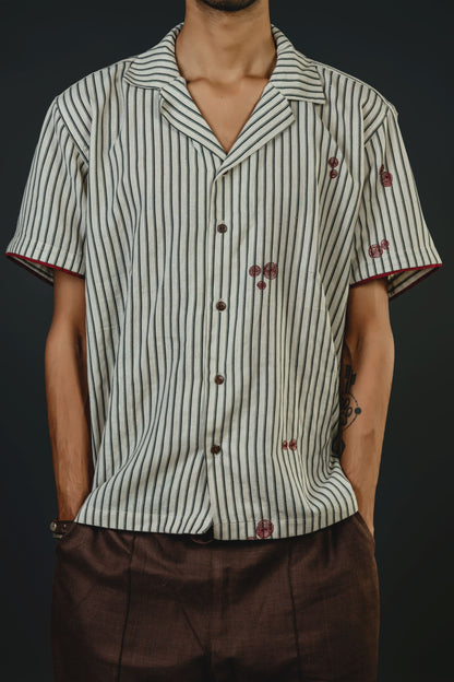 Striped Cream Embroidered Shirt