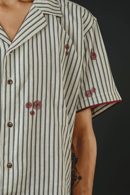 Striped Cream Embroidered Shirt