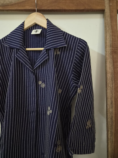 Blue Embroidered Women's Long Shirt