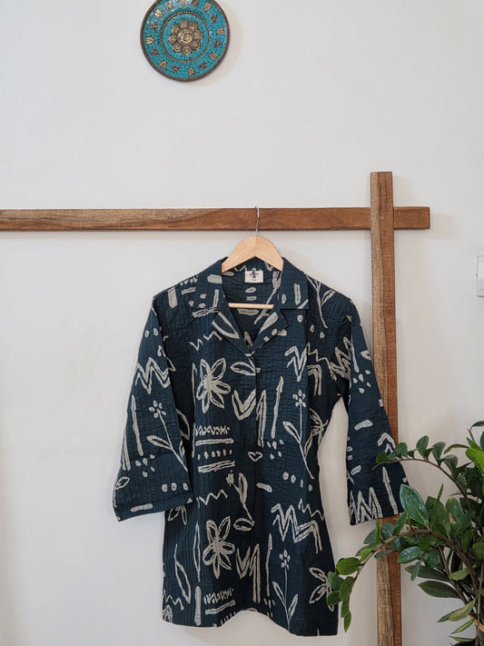 Green Printed Women's Long Shirt