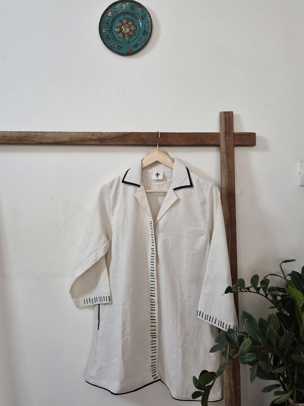 Green Button-hole stitch Women's Long Shirt